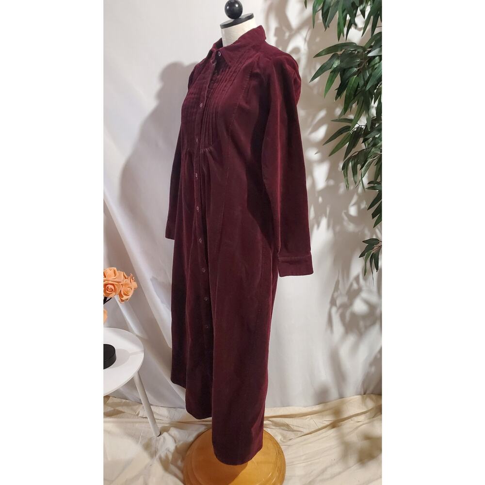 Orvis Vintage Corduroy Pleated Button Maxi Dress Sz S Maroon Red Prairie Modest - Picture 2 of 11